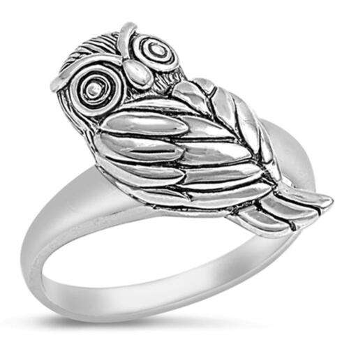 Owl Bird Wisdom Animal Detailed Ring New .925 Sterling Silver Band Sizes 5-10 - Afbeelding 1 van 3