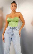 SALE   NEW     PRETTY LITTLE THING OLIVE SATIN CORSET RRP £22 SIZE 8