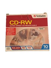 Verbatim CD-RW Discs 700MB 80min 16x-24x with Slim Jewel Cases 10 Pack New