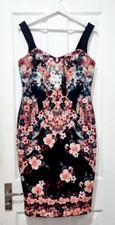 Julien Macdonald Floral Bodycon Midi Zip A Line Dress Size 14