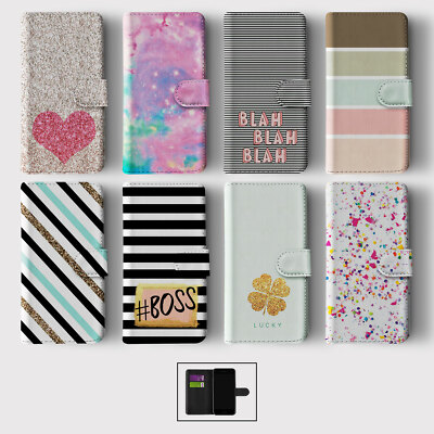 HÜLLE FÜR IPHONE 17 16 15 14 13 PRO WALLET FLIP HANDY COVER GESTREIFT SCHWARZ GOLD