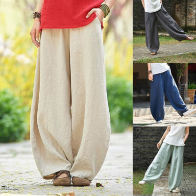 Cotton Linen Harem Pants Summer Womens Plus Size Baggy Casual Harem