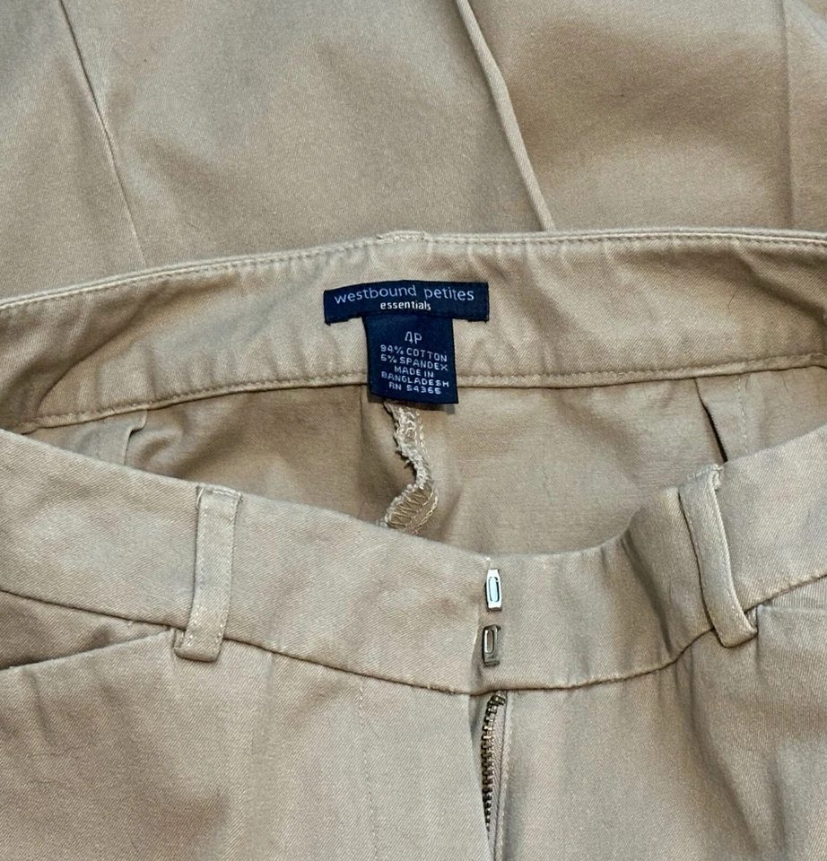 Pantalones para mujer Westbound Petites caqui elásticos pierna recta talla 4P Foto 3 de 4