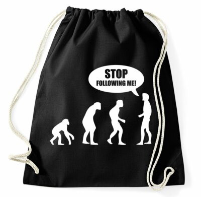 Stop Following Me Turnbeutel Evolution Sportbeutel Jutebeutel Rucksack Spruch
