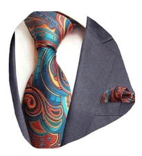 Fashion Paisley Tie and Pocket Square Set Men's Plaid Woven Necktie