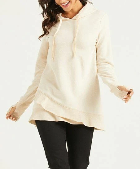 NWT Women's Susan Betro Weekend Tulip Hem Raw Edge Oatmeal Ivory Hoodie 2X