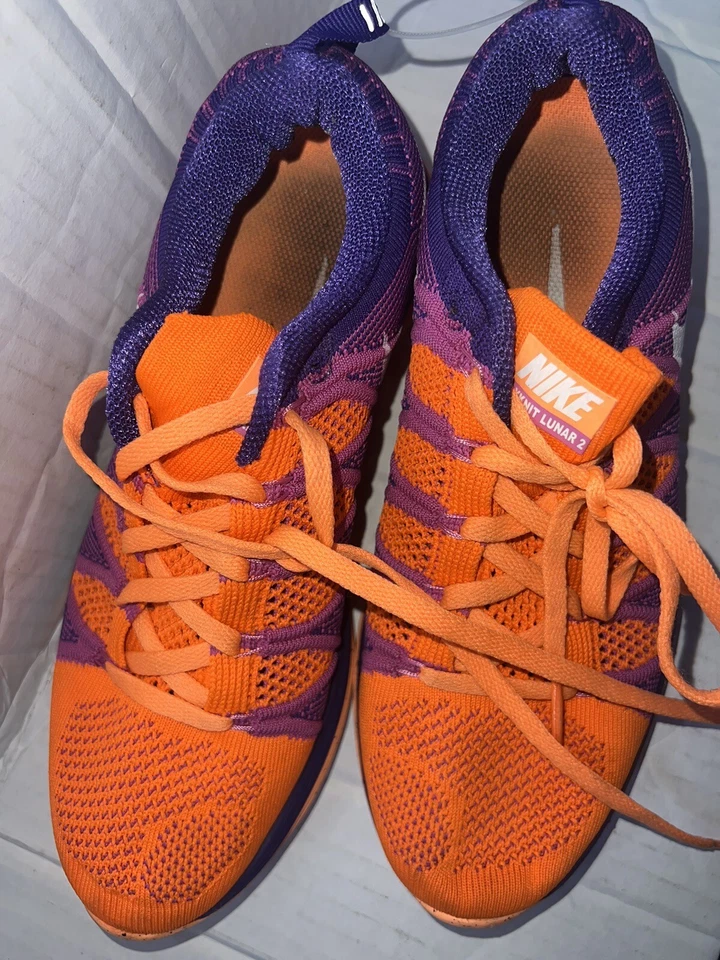 Nike Flyknit Lunar 2 Shoes Woman 8 Orange Flexible Athletic Running Sneakers - Image 3 of 4