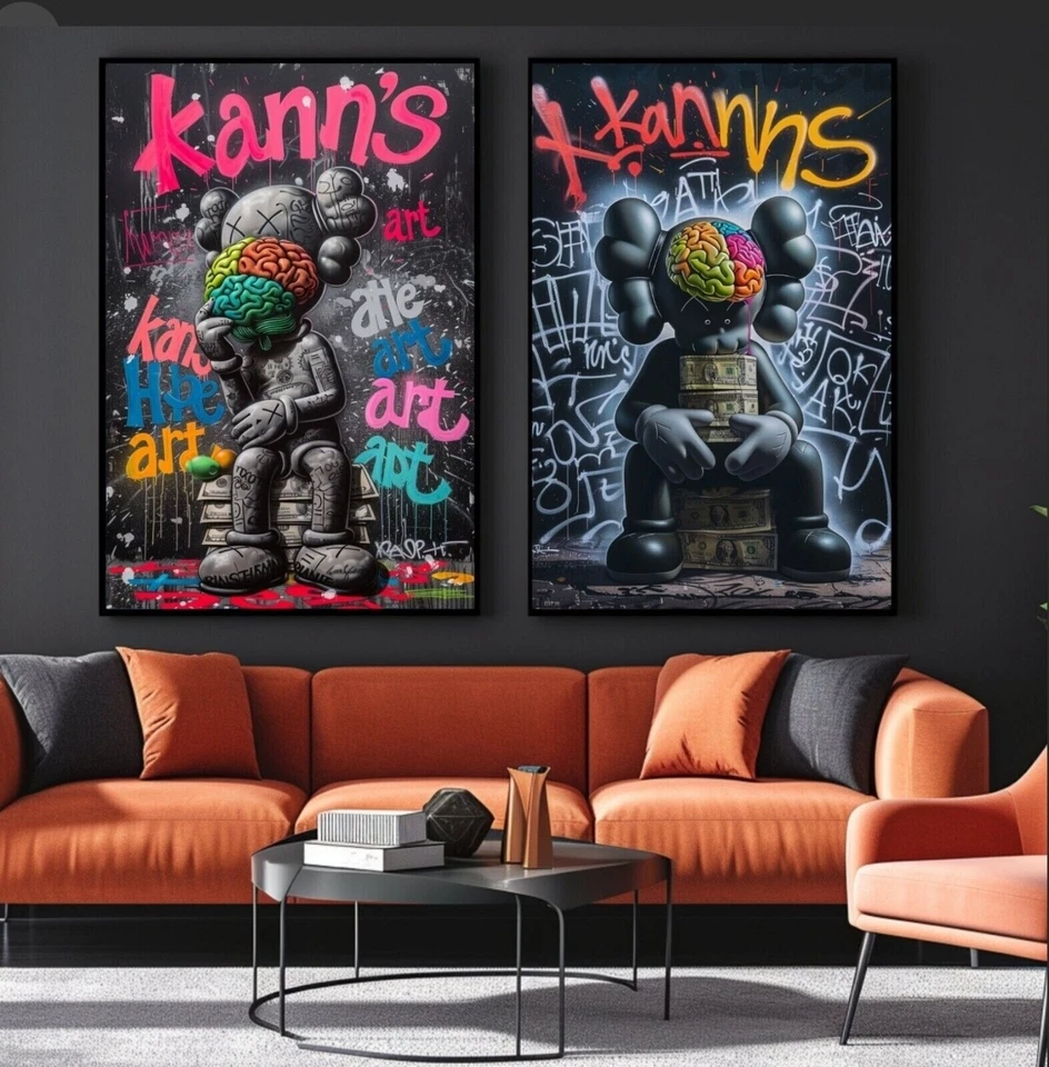 Set of 3 Graffiti Street Kaws Art Pieces Wall Home Decor Portrait Gallery. - Image 4 of 4