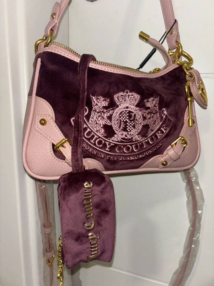 juicy couture  pink velour nuova scottie twig dog hobo crossbody /shoulder bag - Bild 3 von 4