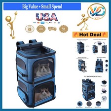 Blue Double Cat Dog Backpack Carrier for 2 Pets Up to 12 lbs Each