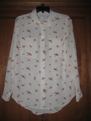 Equipment Femme Creamy White Silk Dragonfly Print Button Up Shirt Top Size Small