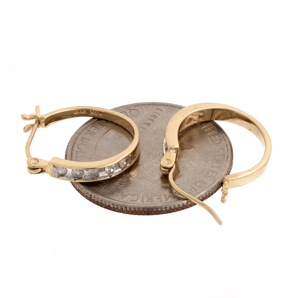 Estate Round Huggie Hoop Diamond Earrings 10K Two-Tone Gold 0.20 CTW 0.60" - Image 4 of 4