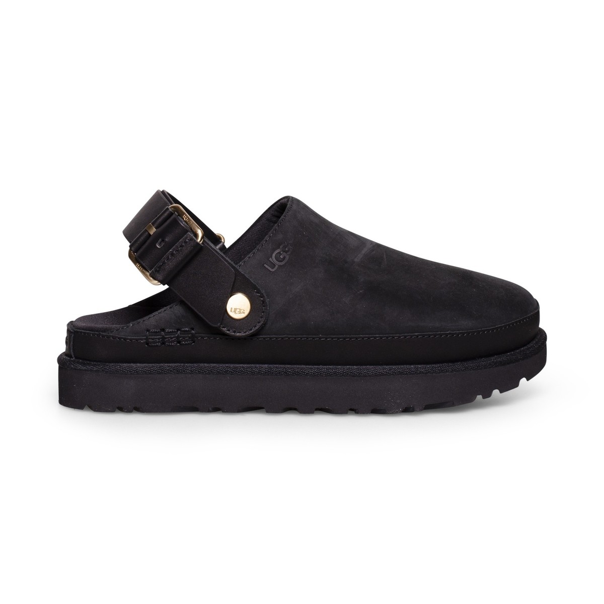 UGG GOLDENSTAR VILLA CLOG BLACK SUEDE PLATFORM WOMEN'S SANDALS