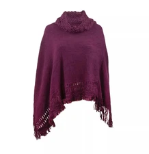 The Skyline Collection Women's Knitted Poncho in Burgundy, One Size