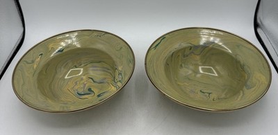 Mackenzie Childs Camp Enamel Bowls Marbled Green Retired 1995 Vintage