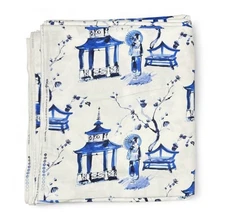Michael Miller Pagoda Garden Blue White Chinoiserie Watercolor Fabric 12 Yards