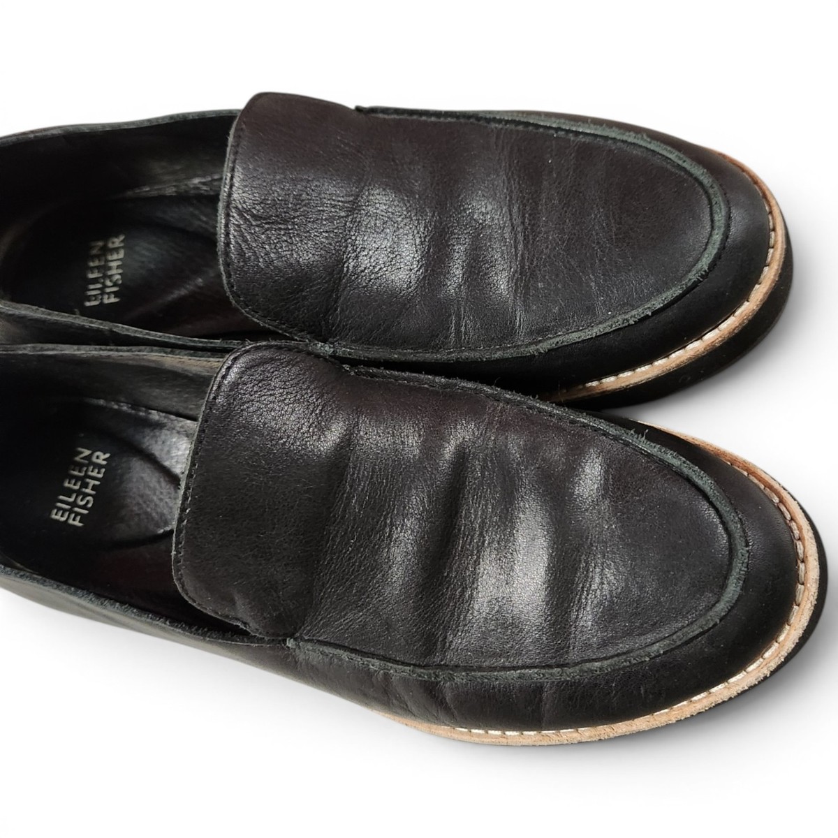 EILEEN FISHER Ells Smooth Leather Loafer 8 Black Minimalist Staple Quiet Luxury View 5