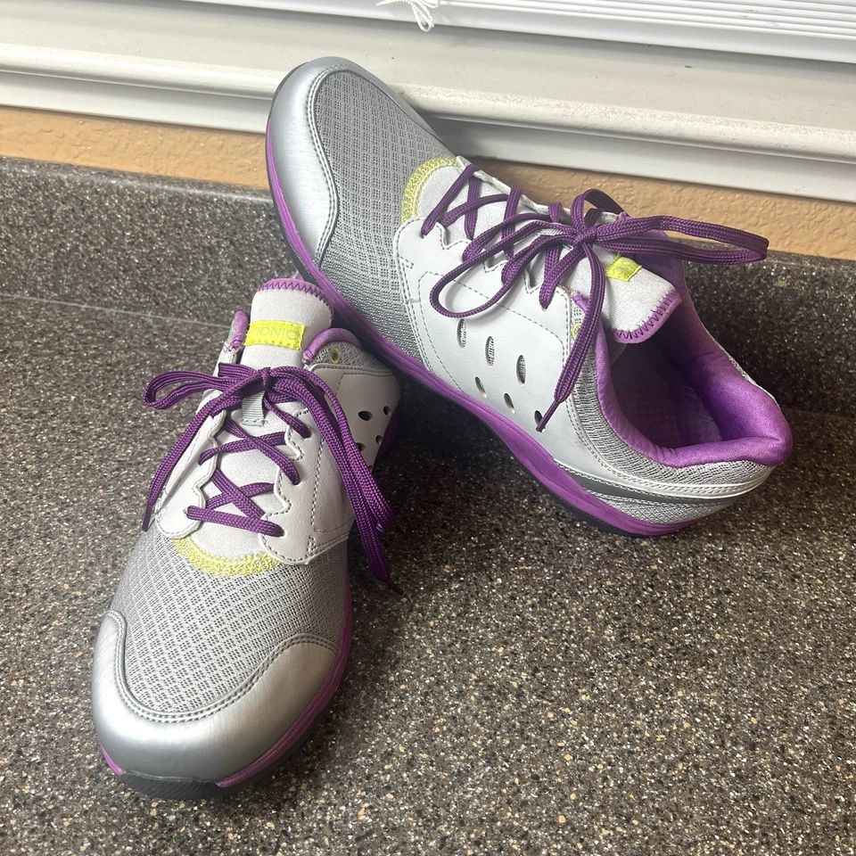 Vionic Zapatos Mujer 12 Gris Púrpura Sintético Parte Superior Baja Con Cordones Correr Gimnasio Tenis Foto 2 de 4