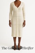 1.STATE Cream Textured Lace Midi Dress Small S Long Sleeve Scoop Neck Boho Chic