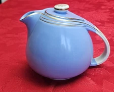 HALL 6 CUP TEAPOT/BLUE with GOLD HATCH MARKS & TRIM