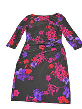Chaps Women's Floral Sheath Dress Black Red Purple 3/4 Sleeves Size L