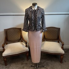 Vintage 90s Pink Tweed Knit Blazer Jacket and Skirt Suit Set, Preppy Office Chic