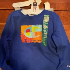 Champion 2 pc Fleece Short Set Blue Sweatshirt & Gray Shorts size 5T