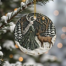 Celtic Deer Goddess Ornament Winter Forest Witch Pagan Tree Decoration