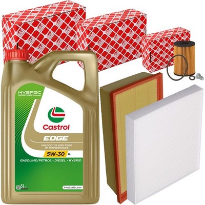 FEBI FILTERSET+CASTROL 5W30 passend für AUDI A3 8V VW GOLF 7 8 PASSAT B8 TOURAN
