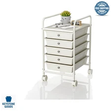 5-Tier Mobile Storage Cart with Lockable Wheels - Ivory White