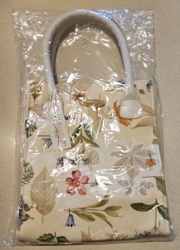 Longaberger Botanical Fields Floral Tote Bag, Magnetic Snap, Leather Handles New