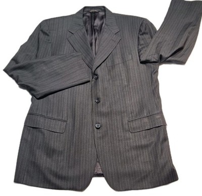 Canali Sport Blazer Jacket Men XL Super 120s Woolmark Brown Pinstripes Pockets 