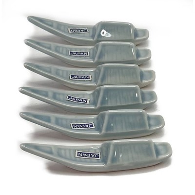 Set Of 6 Porcelain Boat Blue Chopsticks Knife Utensil Holders Rests Vintage