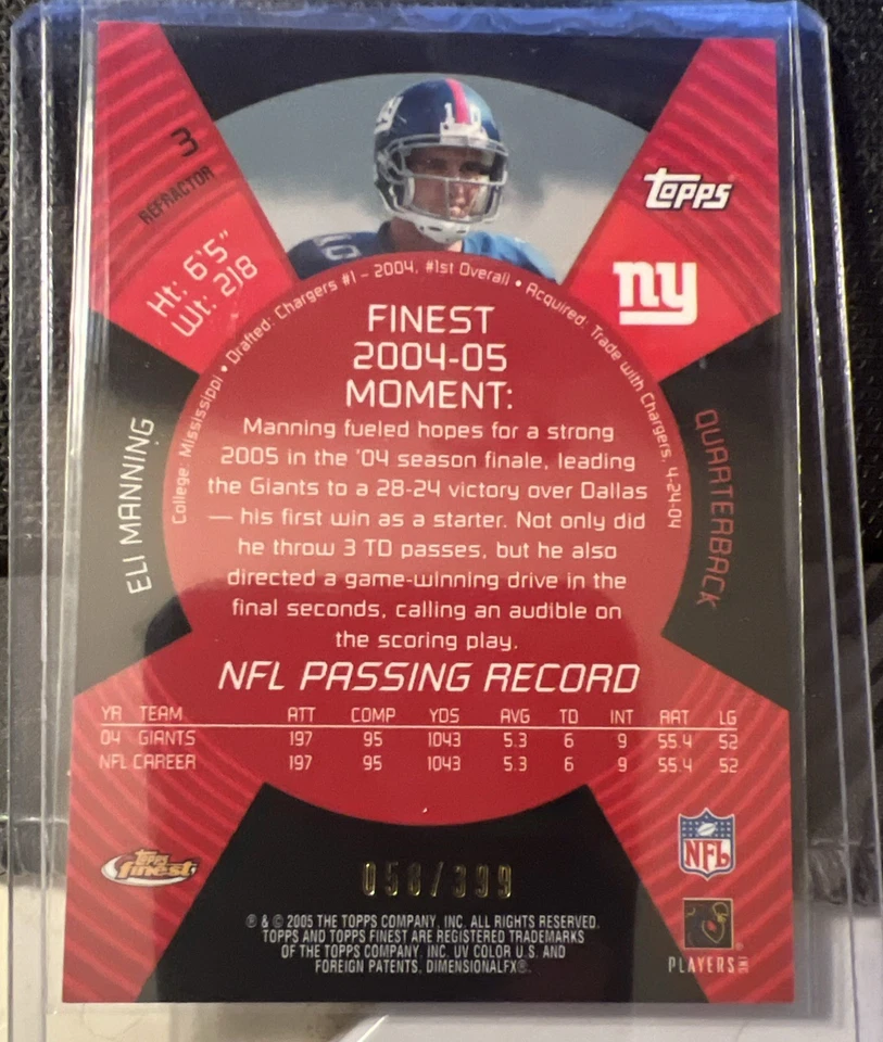 2004-05 Topps Finest ELI MANNING REFRACTOR REF 058/399 New York Giants - Image 2 of 3
