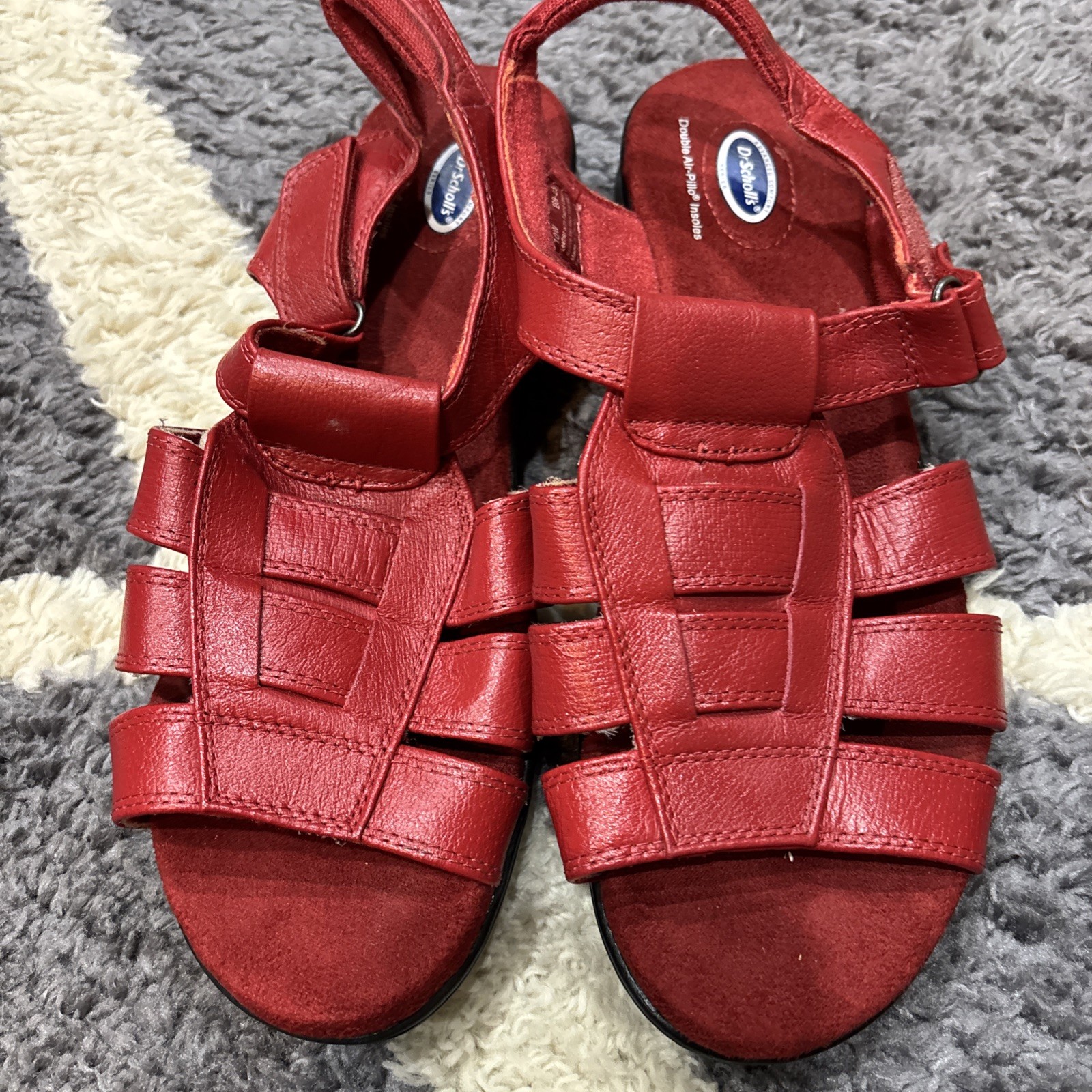 APL Dr Scholls Sandali Donna 10 Rosso Pelle Scarpe Doppio Cuscino Aria Soletta Comfort