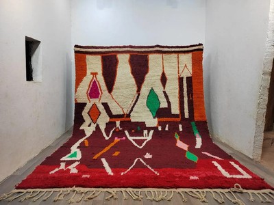 Berber Wool Rug, Moroccan Beni Ourain Style, Dark Red