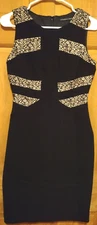 Ivanka Trump Dress Size 4 Black Beige Sleeveless Lace Trimmed Zip Back Slit
