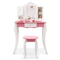 Kinder Schminktisch Mit Hocker Frisiertisch Mit 3-Fach Spiegel & Schublade