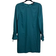 Banana Republic Shift Dress Ruffled Long Tie Sleeve Zip Hunter Green Women 4*^