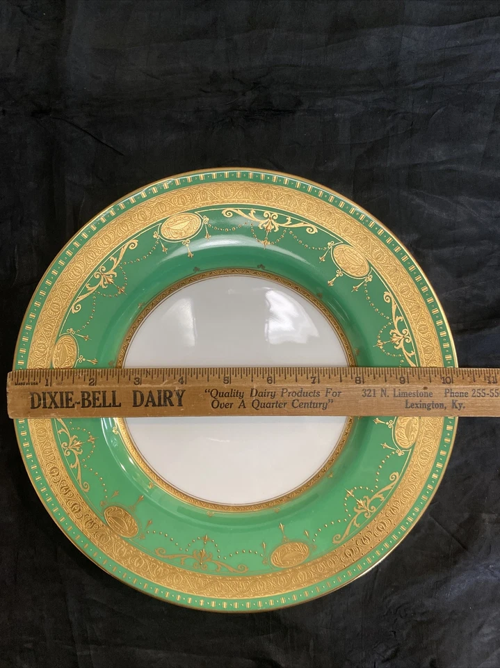 1x Minton Argyle Green & Gold Leaf Enameled Dinner Plate H3655 - Image 3 of 4
