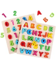 2PCS Wooden Alphabet Number Puzzle Set Baby Toys Kids Learning Educational Toys