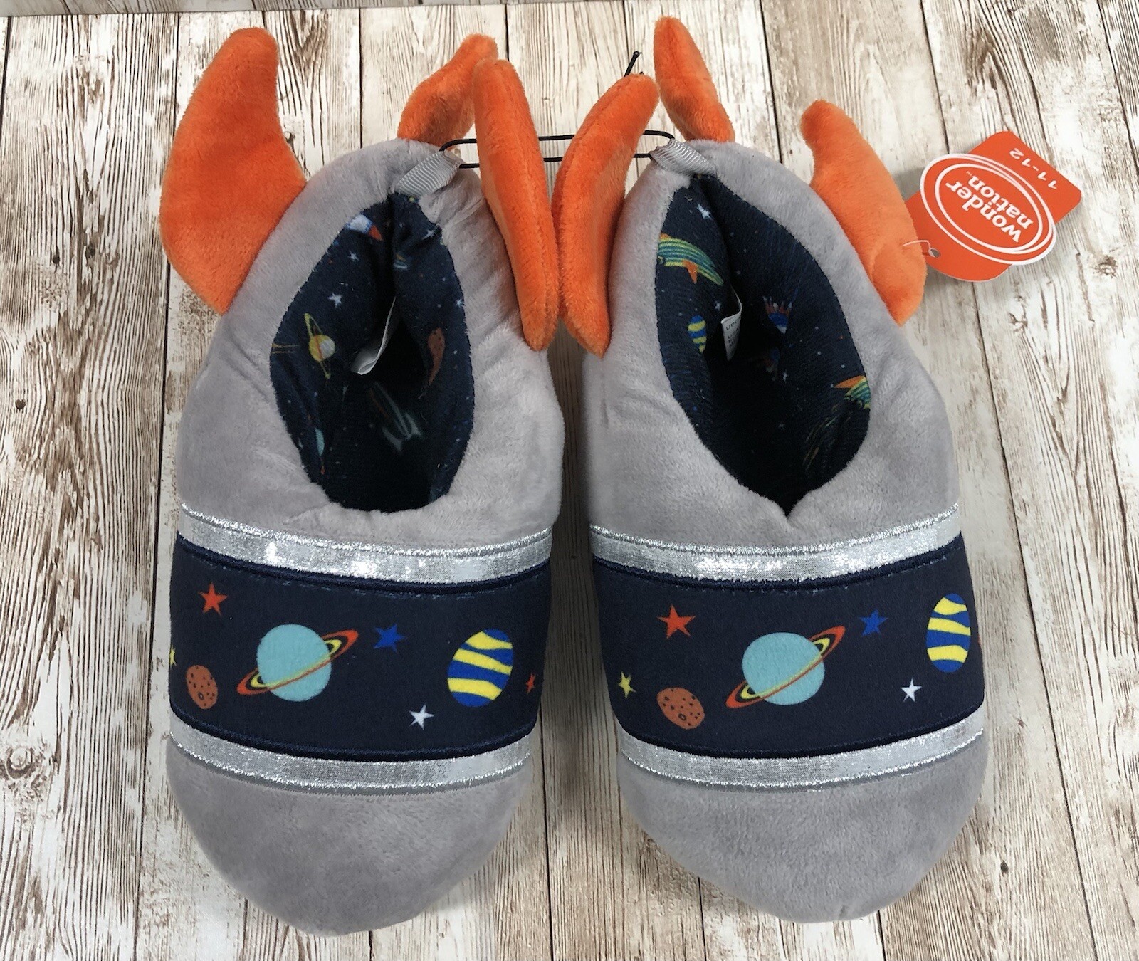 SAOLA Pantofole peluche nave razzo spaziale esterno bambino suola interna esterna taglia 7 8 nuove