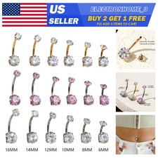 1-3PCS Surgical Steel Belly Button Ring CZ Opal Navel Ring Bar Curved Piercing