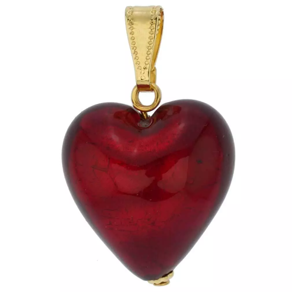 Glass Of Venice Murano Glass Blown Red Heart Pendant Necklace For