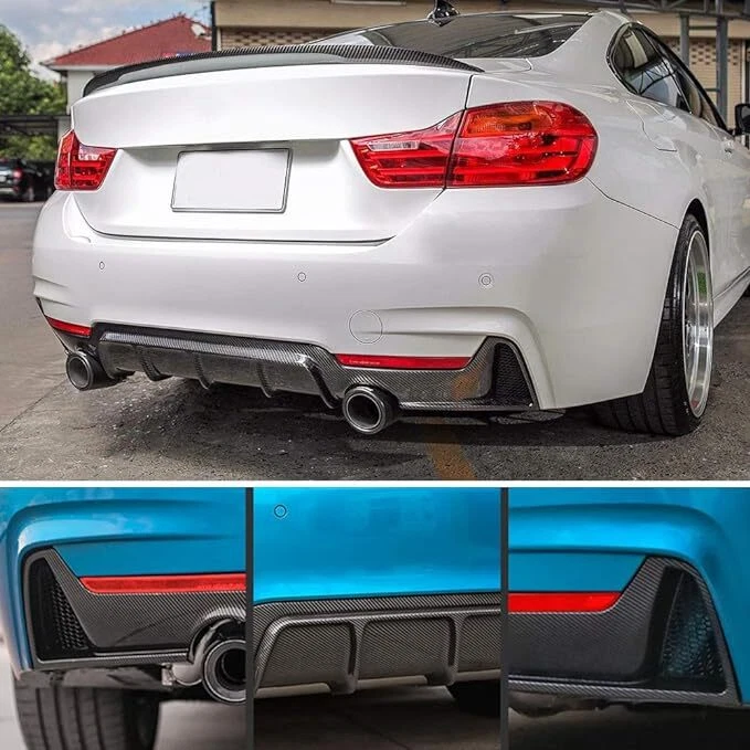 Carbon Look Rear Lip Dual Exhuast Diffuser For BMW F32 F33 F36 435i M Tech 2013+ - Image 3 of 4