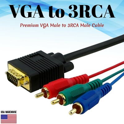 VGA Male to 3RCA Component Cable 6ft 12ft HDTV Monitor TV PC Laptop RGB VGA-3RCA