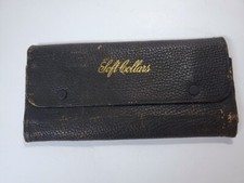 Antique Victorian Era Black Leather Travel Pouch For Shirt Soft Collar Ties Snap
