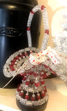 Vtg OOAK SAFETY PIN Red Heart  Clear FACETED BEAD Valentine Day BASKET EASTER