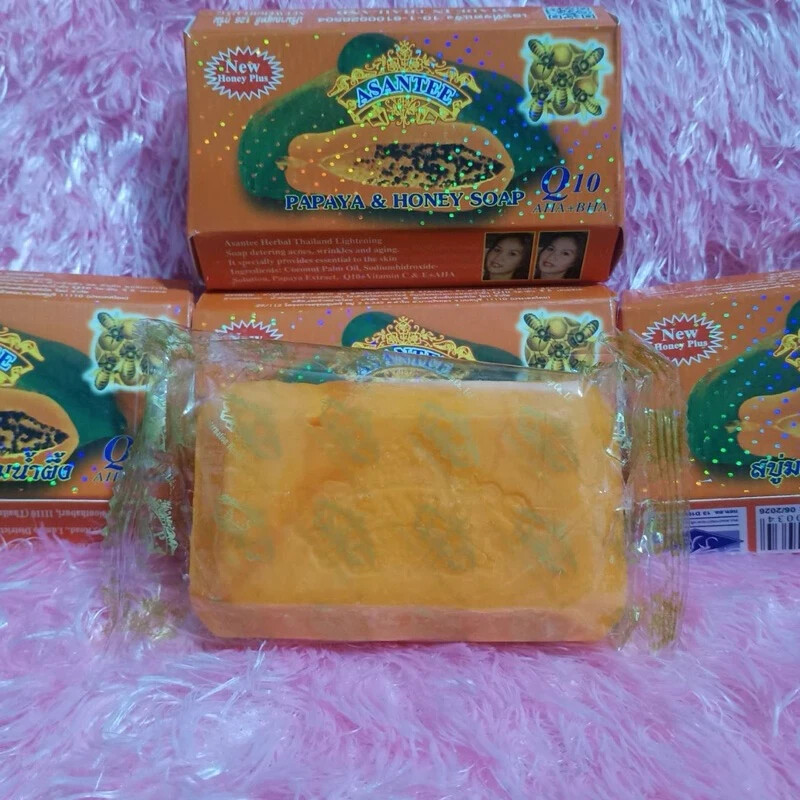 Asantee Papaya & Honey Soap Thai Herbal Lightening Soap 125 g. x 4 Pcs.