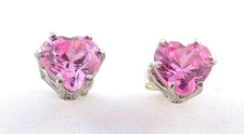 7mm Heart Pink CZ Cubic Zirconia Gemstone Sterling Silver Earrings EBS9274